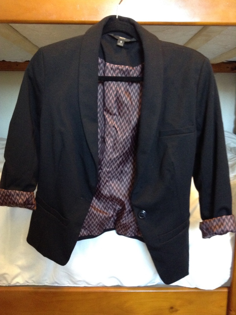 Mossimo black blazer geometric pattern lining roll up cuffs size S